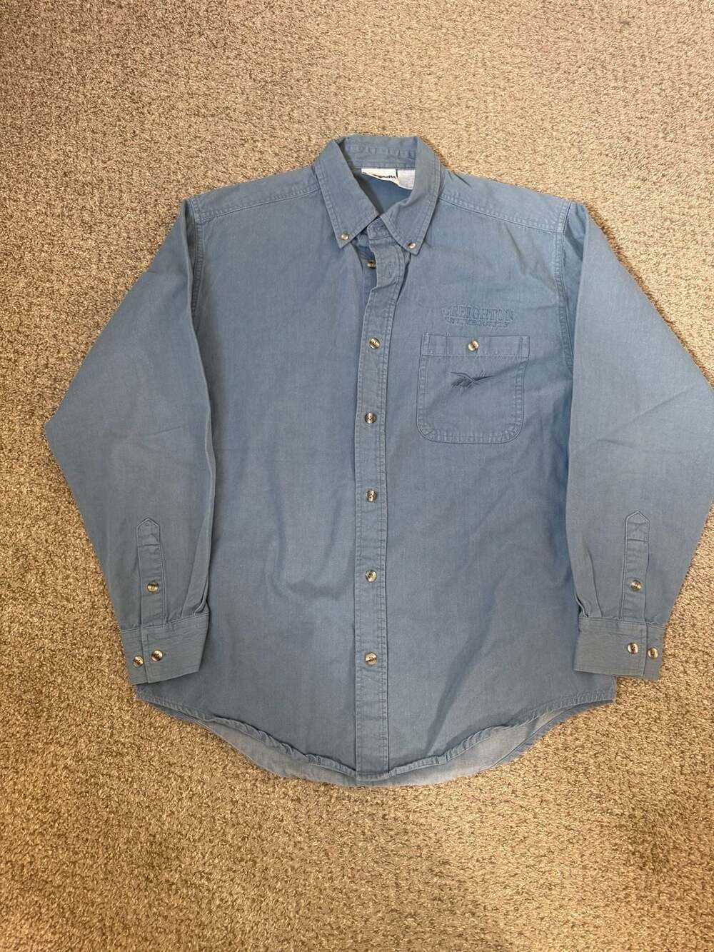 Vintage Reebok Creighton University Cotton Button Down Shirt Denim